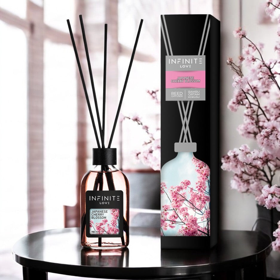 Japanese Cherry Blossom Diffuser Set - 3.72oz (110ml) Dark Scent Diffuser with Sticks | Home Fragrance for Room & Shelf Decor