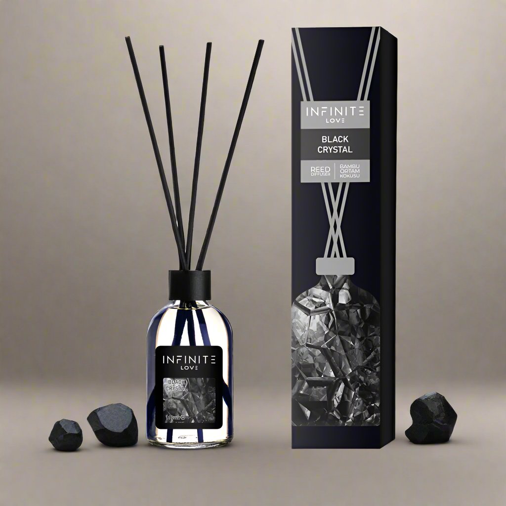 Black Crystal Reed Diffuser Set - 3.72oz (110ml) Dark Scent Diffuser with Sticks | Home Fragrance for Room & Shelf Decor