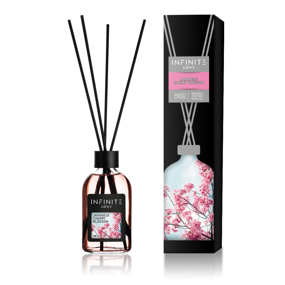 Japanese Cherry Blossom Diffuser Set - 3.72oz (110ml) Dark Scent Diffuser with Sticks | Home Fragrance for Room & Shelf Decor